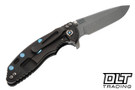 Hinderer 3.25" XM-18 Spanto MagnaCut - Battle Bronze Titanium - Working Finish Blade - Black G-10 - Blue Hardware - Back