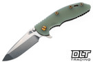 Hinderer 3.25" XM-18 Spanto MagnaCut - Battle Bronze Titanium - Stonewashed Blade - Translucent Green G-10 - Bronze Hardware