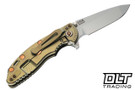 Hinderer 3.25" XM-18 Spanto MagnaCut - Bead Blasted Gold Titanium - Bead Blasted Blade - Black & Gold Marbled Scale - Copper Hardware - Back