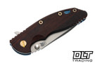 Hinderer 3.25" XM-18 Spanto MagnaCut - Bead Blasted Blue Titanium - Bead Blasted Blade - Cocobolo Scale - Bronze Hardware