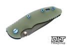 Hinderer 3.25" XM-18 Non Flipper Spanto MagnaCut - Battle Blue Titanium - Working Finish Blade - Translucent Green G-10 - Blue Hardware
