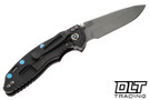 Hinderer 3.25" XM-18 Non Flipper Spanto MagnaCut - Battle Purple Titanium - Working Finish Blade - Cocobolo Scale - Blue Hardware - Back