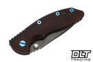 Hinderer 3.25" XM-18 Non Flipper Spanto MagnaCut - Battle Purple Titanium - Working Finish Blade - Cocobolo Scale - Blue Hardware