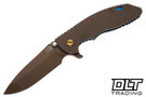 Hinderer 3.5" XM-18 Spanto 20CV - Bead Blasted Blue & Bronze Titanium & Backspacer - Oil Rubbed Bronze Blade - FDE G-10 - Bronze Hardware