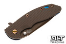 Hinderer 3.5" XM-18 Spanto 20CV - Bead Blasted Blue & Bronze Titanium & Backspacer - Oil Rubbed Bronze Blade - FDE G-10 - Bronze Hardware