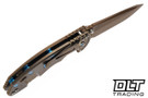 Hinderer 3.5" XM-18 Spanto 20CV - Bronze Titanium - Oil Rubbed Bronze Blade - Smooth Coyote G-10 - Blue Hardware