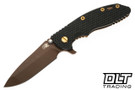 Hinderer 3.5" XM-18 Spanto 20CV - Rose Gold Titanium - Oil Rubbed Bronze Blade - Black & Green G-10 - Brass Hardware