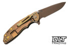 Hinderer 3.5" XM-18 Spanto 20CV - Rose Gold Titanium - Oil Rubbed Bronze Blade - Black & Green G-10 - Brass Hardware - Back