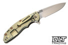 Hinderer 3.5" XM-18 Spearpoint S45VN - Textued Gold Titanium - Stonewashed Blade - FDE G-10 - Bronze Hardware - Back