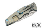 Hinderer Eklipse Non Flipper Skinny Fullered Harpoon Spanto MagnaCut - Bead Blasted Blue & Gold Titanium - Bead Blasted Blade - Translucent Green G-10 - Blue Hardware