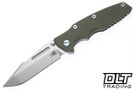 Hinderer Eklipse Non Flipper Skinny Fullered Harpoon Spanto MagnaCut - Textured Bead Blasted Light Green Titanium - Bead Blasted Blade - OD Green G-10 - Light Blue Hardware