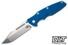 Hinderer Eklipse Non Flipper Skinny Fullered Harpoon Spanto MagnaCut - Textured Blue & Gold Titanium - Stonewashed Blade - Blue G-10 - Light Blue Hardware