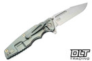 Hinderer Eklipse Skinny Fullered Harpoon Spanto MagnaCut - Bead Blasted Green Titanium - Bead Blasted Blade - Bead Blasted Green Titanium Scale - Light Green Hardware - Back