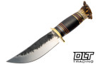 Rocco Handmade Hammer Mark Hunter - Scagel Style Black & Red Fiber Handle - Horse Hide Spacers - Mule Deer Crown Stag