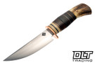 Rocco Handmade Fox River Hunter - Scagel Style Black & Blue Fiber Handle - Vintage Ivory Paper and Horse Hide Spacers - Sambar Stag Carver Butt