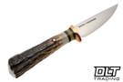 Rocco Handmade Pocket Knife - Sambar Stag Handle - Forest Green & Bone Linen Spacers
