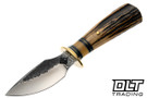 Rocco Handmade Hammer Mark Alaskan Skinner - Sambar Stag Handle - Blue & Bone Linen and Brass Spacers