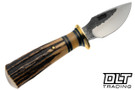 Rocco Handmade Hammer Mark Alaskan Skinner - Sambar Stag Handle - Blue & Bone Linen and Brass Spacers