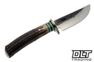Rocco Handmade Hammer Mark Michigan Hunter - Sambar Stag Handle - Black Fiber and Vintage Robins Egg Blue Paper Spacers