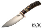 Rocco Handmade Nessmuk Hunter - Sambar Stag Handle - Black Fiber, Orange Linen and OD Green Canvas Spacers