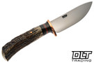 Rocco Handmade Nessmuk Hunter - Sambar Stag Handle - Black Fiber, Orange Linen and OD Green Canvas Spacers