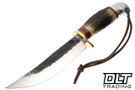 Rocco Handmade Bear Creek Hammer Mark Hunter - Sambar Stag Handle - Aluminum Crows Beak Pommel - Black & Red Fiber Spacers