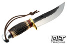 Rocco Handmade Bear Creek Hammer Mark Hunter - Sambar Stag Handle - Aluminum Crows Beak Pommel - Black & Red Fiber Spacers