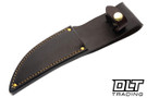 Rocco Handmade Copper Harbor Hunter - Scagel Style Horse Hide Handle - Black Fiber and Vintage Yellow Linen Spacers - Sambar Stag Butt