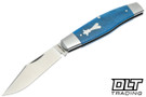 Jack Wolf Knives Stockman with Smooth Blue Bone handles and an open Satin 14C28N Blade.