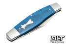 Jack Wolf Knives Stockman with Smooth Blue Bone handles and a Satin 14C28N Blade shown closed.