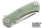 Hinderer Project X Sheepsfoot MagnaCut - Blue Anodized Titanium - Stonewashed Blade - Translucent Green G-10