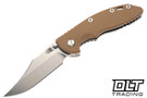 Hinderer 3.5" XM-18 Non Flipper Bowie MagnaCut - Bead Blasted Titanium - Stonewashed Blade - Coyote G-10