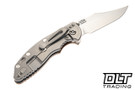 Hinderer 3.5" XM-18 Non Flipper Bowie MagnaCut - Bead Blasted Titanium - Stonewashed Blade - Coyote G-10 - Back