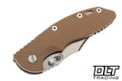 Hinderer 3.5" XM-18 Non Flipper Bowie MagnaCut - Bead Blasted Titanium - Stonewashed Blade - Coyote G-10
