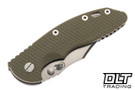 Hinderer 3.5" XM-18 Non Flipper Bowie MagnaCut - Bead Blasted Titanium - Stonewashed Blade - OD Green G-10