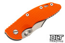 Hinderer 3.5" XM-18 Non Flipper Bowie MagnaCut - Bead Blasted Titanium - Stonewashed Blade - Orange G-10