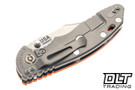 Hinderer 3.5" XM-18 Non Flipper Bowie MagnaCut - Bead Blasted Titanium - Stonewashed Blade - Orange G-10