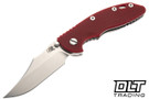 Hinderer 3.5" XM-18 Non Flipper Bowie MagnaCut - Bead Blasted Titanium - Stonewashed Blade - Red G-10