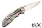 Hinderer 3.5" XM-18 Non Flipper Bowie MagnaCut - Bead Blasted Titanium - Stonewashed Blade - Red G-10 - Back