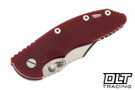 Hinderer 3.5" XM-18 Non Flipper Bowie MagnaCut - Bead Blasted Titanium - Stonewashed Blade - Red G-10