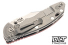 Hinderer 3.5" XM-18 Non Flipper Bowie MagnaCut - Bead Blasted Titanium - Stonewashed Blade - Red G-10
