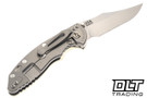 Hinderer 3.5" XM-18 Non Flipper Bowie MagnaCut - Bead Blasted Titanium - Stonewashed Blade - Translucent Green G-10 - Back