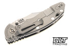 Hinderer 3.5" XM-18 Non Flipper Bowie MagnaCut - Bead Blasted Titanium - Stonewashed Blade - Translucent Green G-10