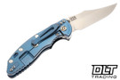 Hinderer 3.5" XM-18 Non Flipper Bowie MagnaCut - Blue Anodized Bead Blasted Titanium - Stonewashed Blade - Black G-10 - Back