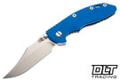 Hinderer 3.5" XM-18 Non Flipper Bowie MagnaCut - Blue Anodized Bead Blasted Titanium - Stonewashed Blade - Blue G-10