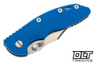 Hinderer 3.5" XM-18 Non Flipper Bowie MagnaCut - Blue Anodized Bead Blasted Titanium - Stonewashed Blade - Blue G-10
