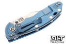 Hinderer 3.5" XM-18 Non Flipper Bowie MagnaCut - Blue Anodized Bead Blasted Titanium - Stonewashed Blade - Blue G-10