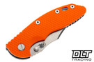Hinderer 3.5" XM-18 Non Flipper Bowie MagnaCut - Blue Anodized Bead Blasted Titanium - Stonewashed Blade - Orange G-10