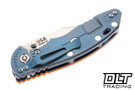 Hinderer 3.5" XM-18 Non Flipper Bowie MagnaCut - Blue Anodized Bead Blasted Titanium - Stonewashed Blade - Orange G-10