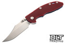 Hinderer 3.5" XM-18 Non Flipper Bowie MagnaCut - Blue Anodized Bead Blasted Titanium - Stonewashed Blade - Red G-10